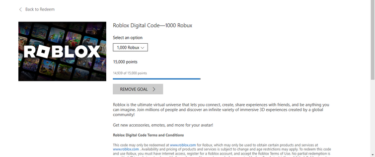 Got 1K Robux From Microsoft Rewards :)