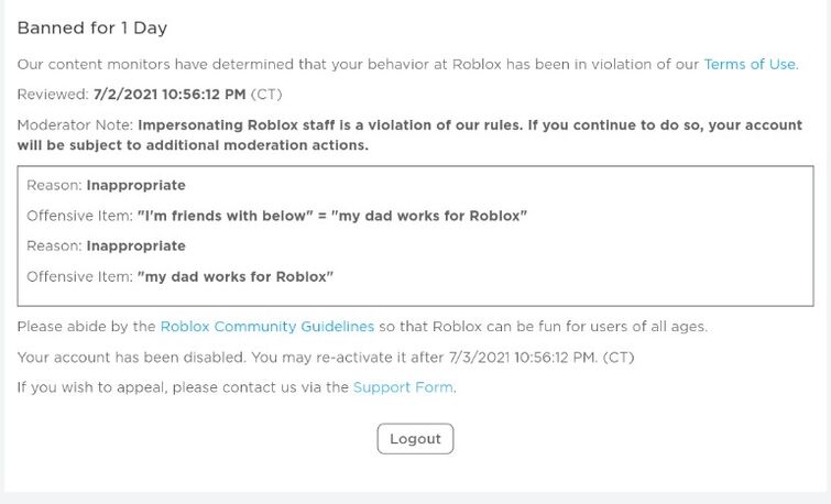 Roblox Ban Note