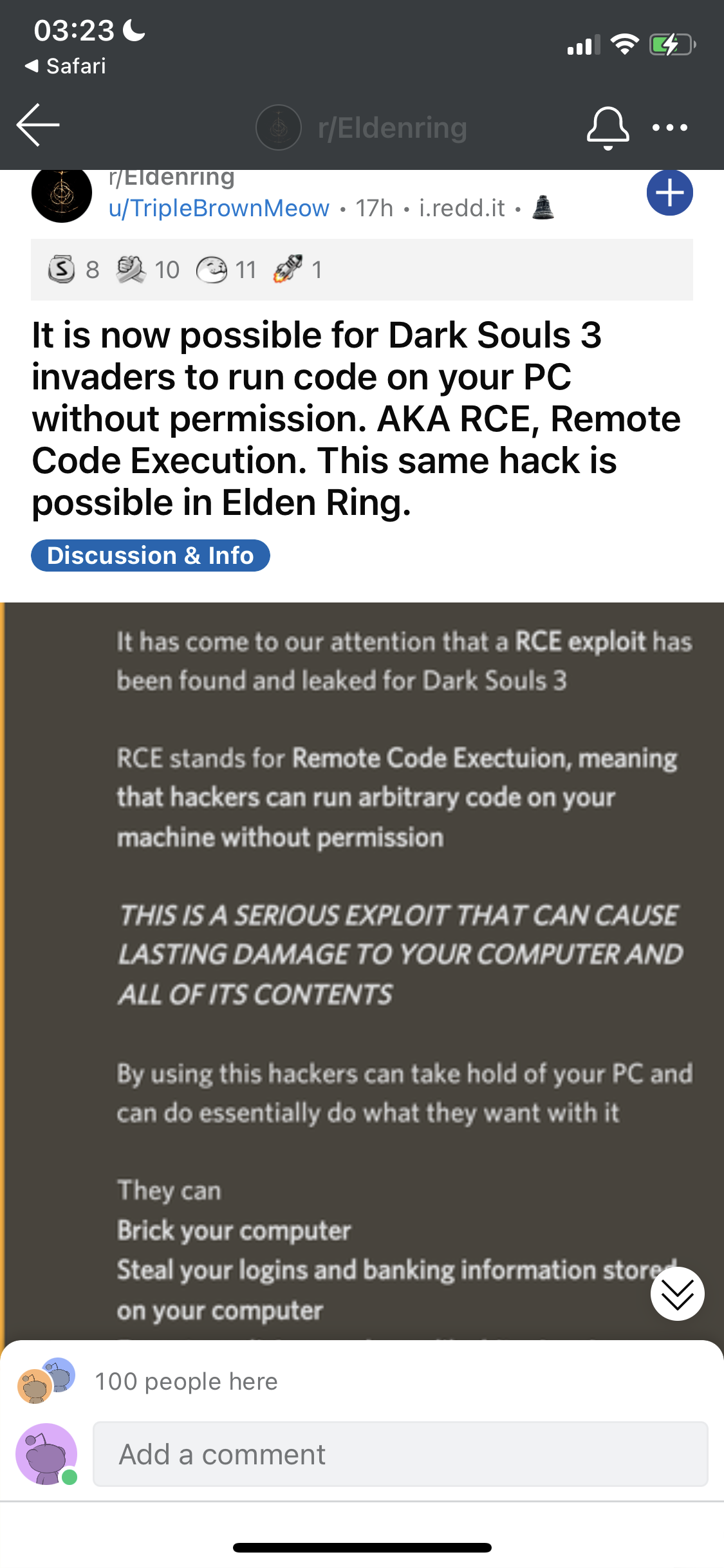 It is now possible for Dark Souls 3 invaders to run code on your PC without  permission. AKA RCE, Remote Code Execution. This same hack is possible in  Elden Ring. : r/Eldenring