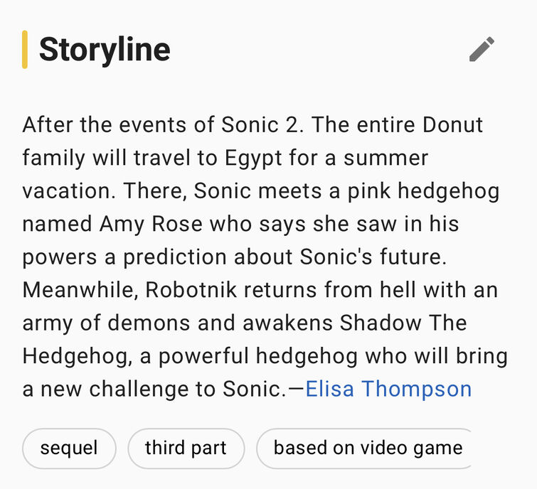 The Sonic 3 movie premise on IMDb