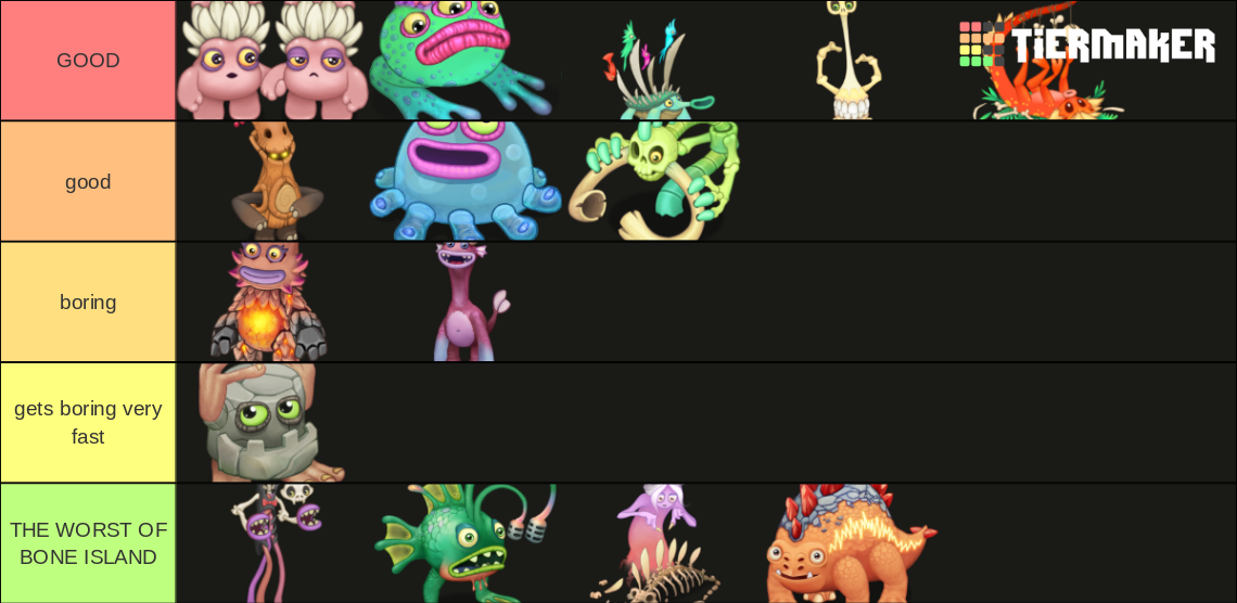 My siblings and I made a tier list of every monster (except Bone Island) :  r/MySingingMonsters