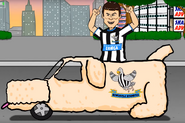 Paul Dumb and Dummett driving Newcastle's Mutt car.