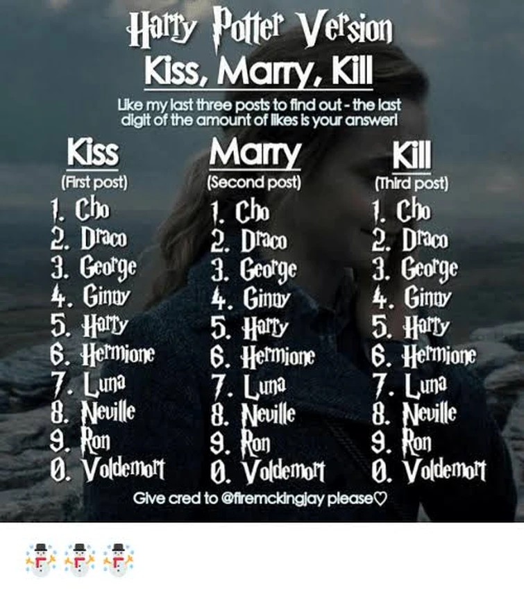 Kiss Marry Kill Harry Potter edition