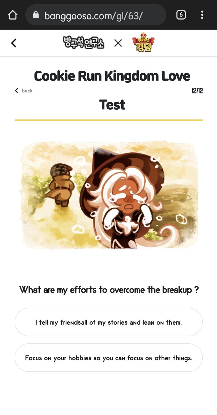 So I translated one of the Cookie Run Love Test questions
