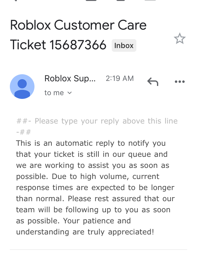 Roblox Customer Care Ticket Number