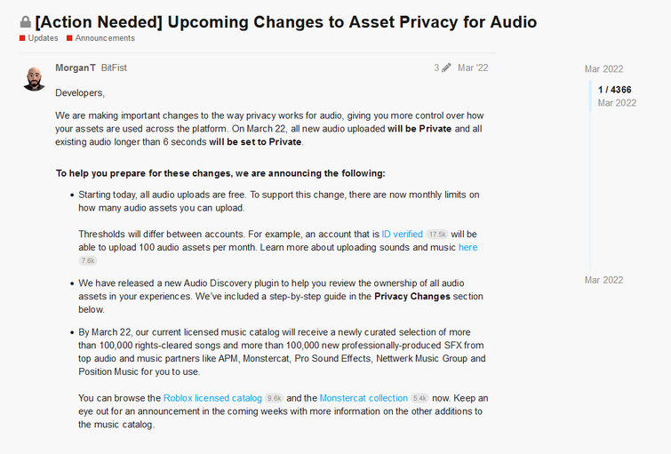 Update] Changes to Asset Privacy for Audio - Announcements