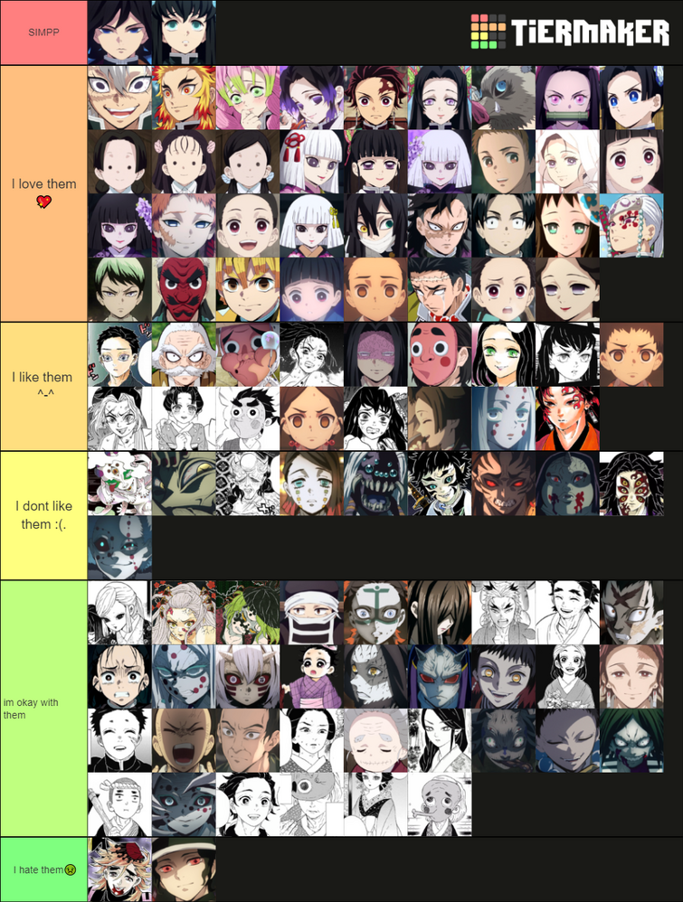 Create a Kimetsu no Yaiba Tier List - TierMaker