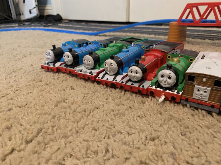 TOMY Green Thomas Adventure Begins & Black James Plarail Toy Train.