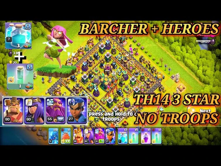 3 Starring A TH14 Base Without Using Any Troops - Watch Why Barcher Is Broke!