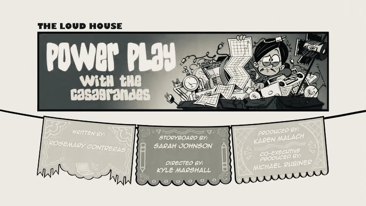 Power play with the casagrandes title card in black and white style ...