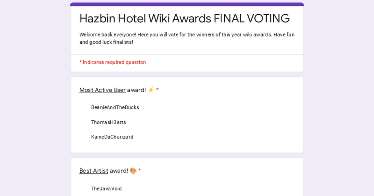 Hazbin Hotel Wiki Awards *FINAL CONTESTANTS* | Fandom