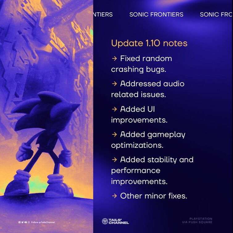 SEGA has released the notes for the first Frontiers patch, which is