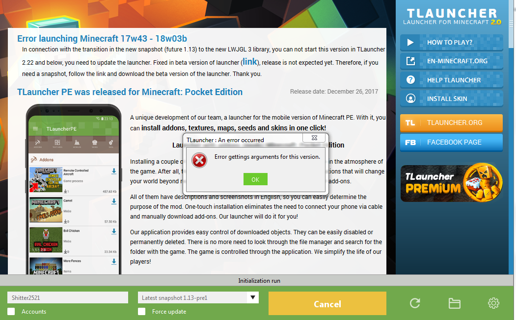 Error in Snapshot 1.13pre1 Fandom