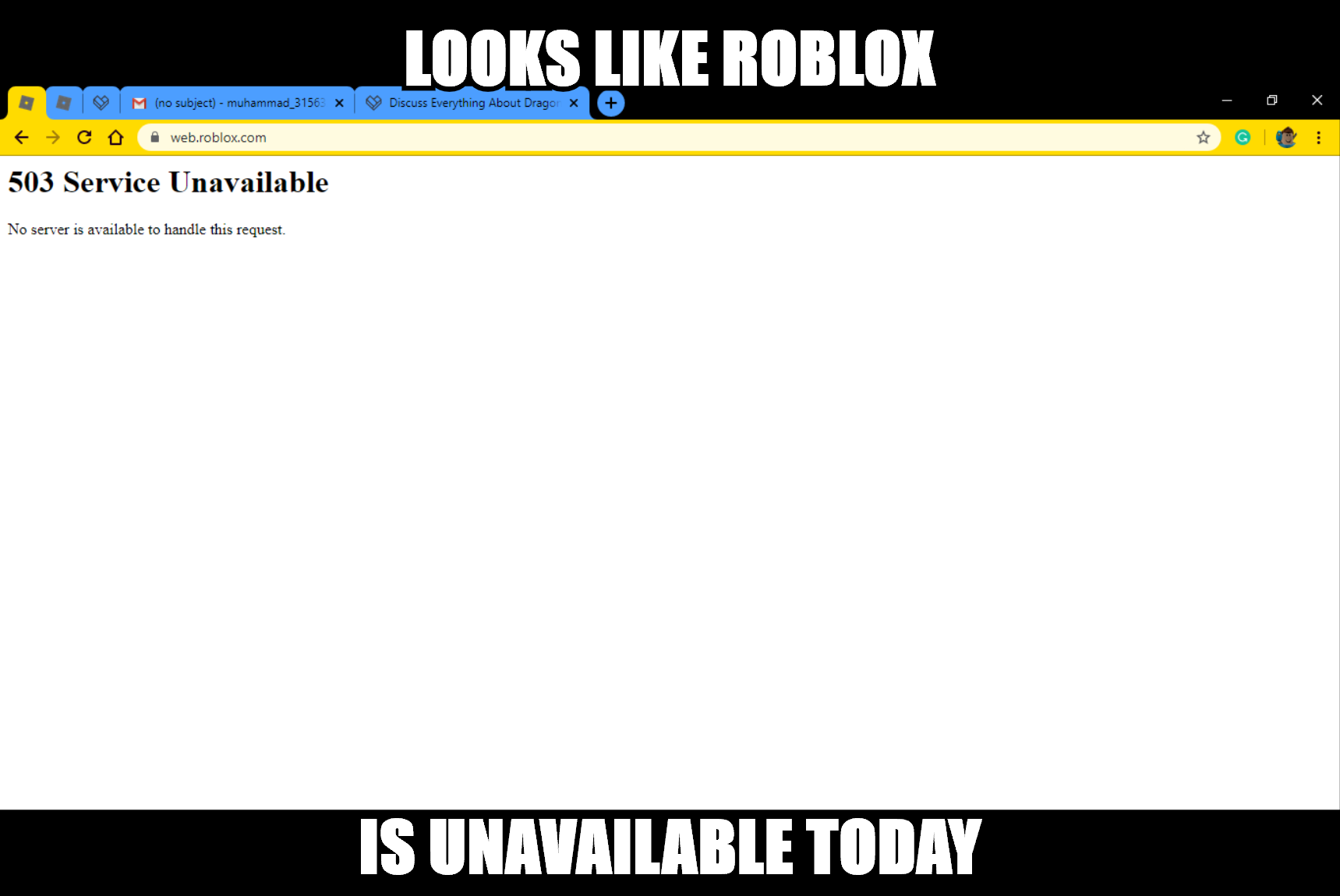 Same Issue Fandom - roblox 503 service unavailable no server is available to handle this request