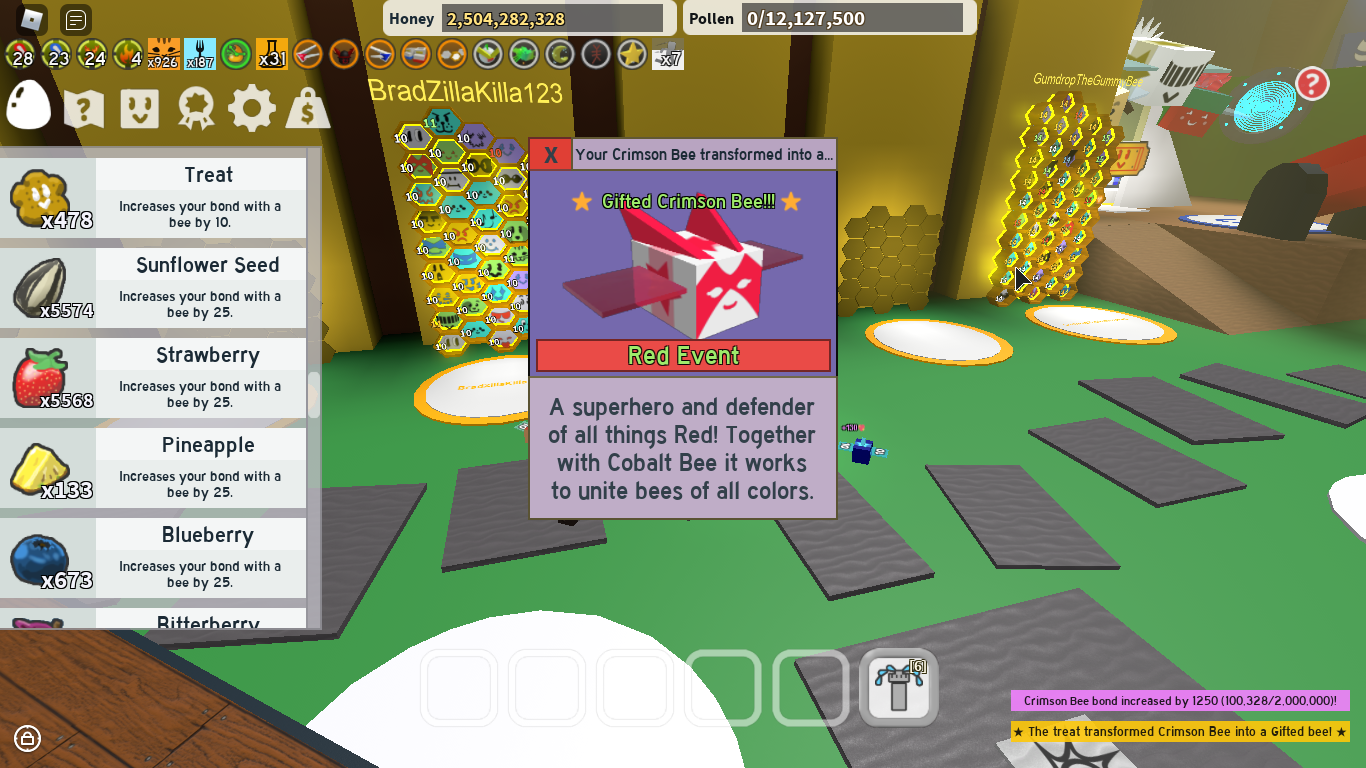 Final Onett Quest Complete Gifted Cobalt Crimson Bees Roblox - gifted festive bee bee bear roblox bee swarm simulator