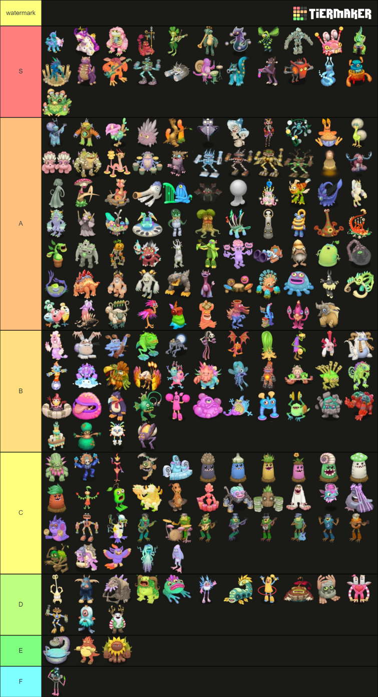 I see we're doing a tier list, roast me or why you disagree with my ranking  of all the monsters : r/MySingingMonsters