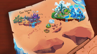 An artist's rendering of a portion of the world, updated to include all discovered islands.