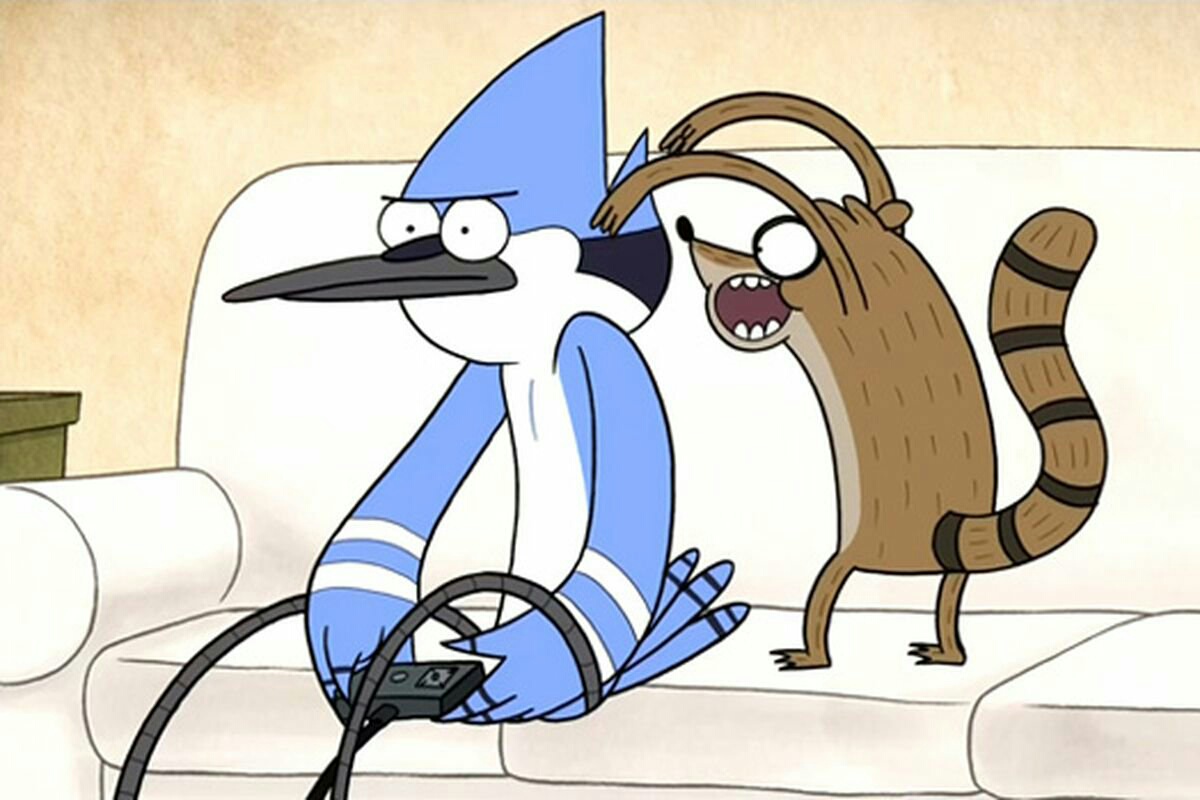 Rigby troubling Mordecai while playing game 😆 Fandom.
