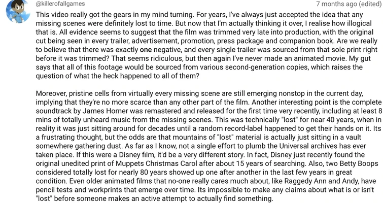 Regarding the deleted scenes of the original film… (disclaimer: clunky ...