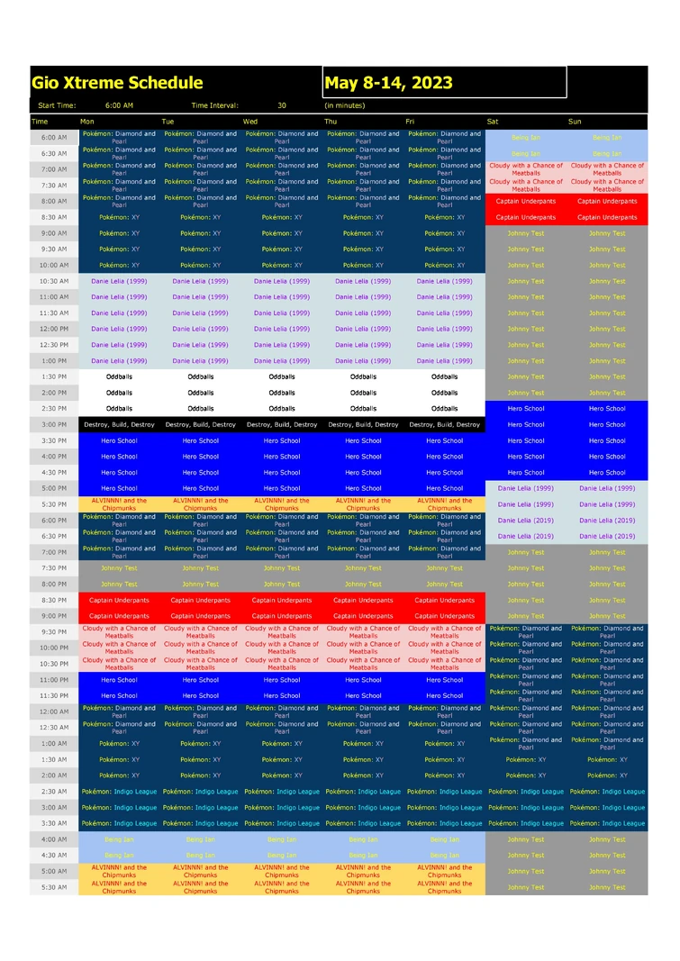 Gio Network and Xtreme Schedule for this week. Fandom