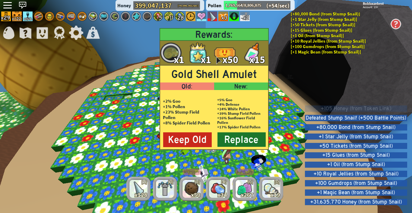 Omg Gold Shell Amulet I Never Got A Silver Shell Amulet Before And Bam I Got Gold Fandom - roblox bee swarm simulator stump snail amulet