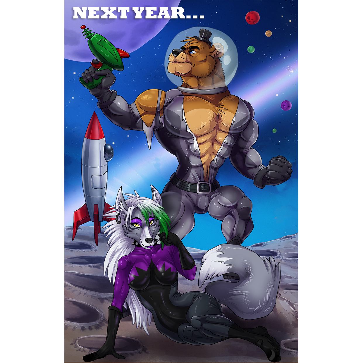 To commemorate Freddy in Space 2's 3 year anniversary, I decided to make a  fanmade Freddy in Space 3 title cover starring Roxy Wolf in a DOOM/Metroid  getup on a quest to