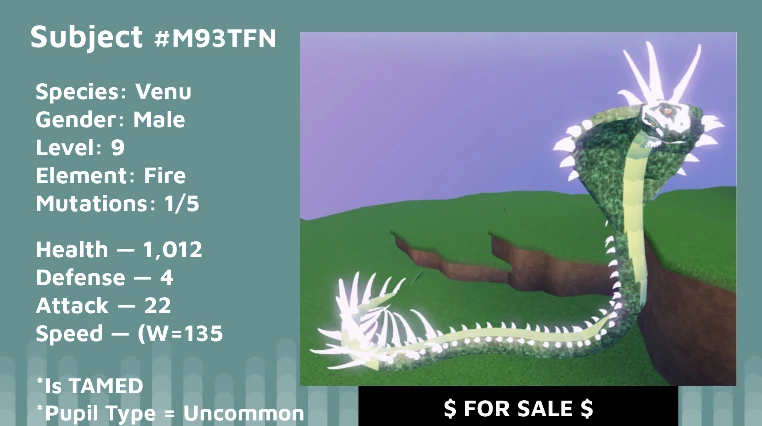 ゲームキャラクター Venomous Shadow Dragon Point Value Table