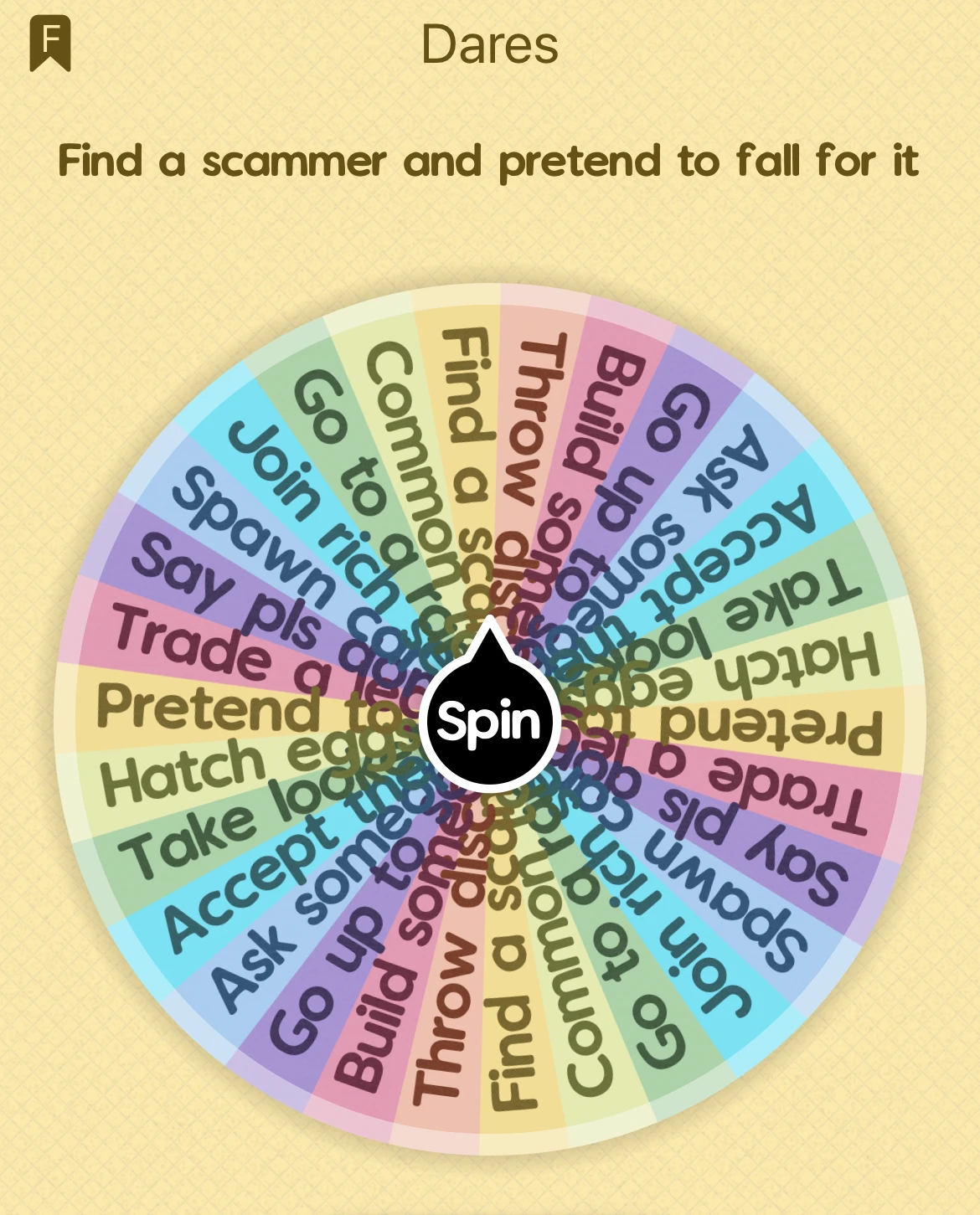 Spinning the dare wheel twice, here is my first spin “second