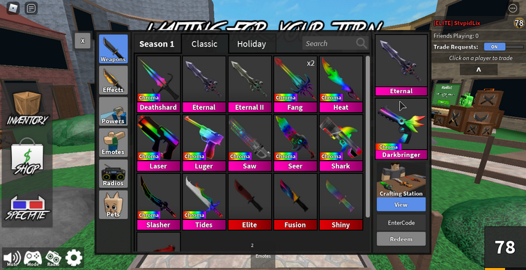 Roblox Murder Mystery 2 MM2 Batwing Set Ancient Godly Knifes and Guns