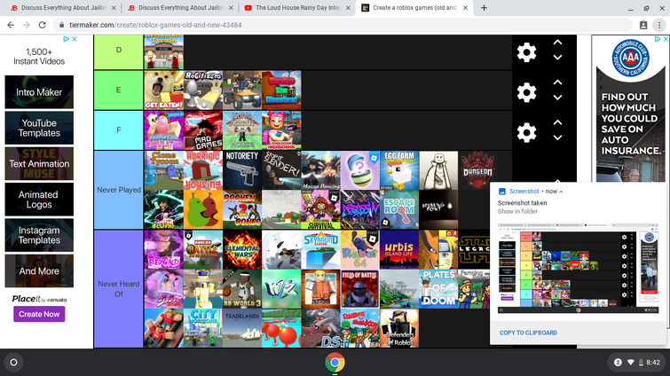 Here is my roblox games tier list