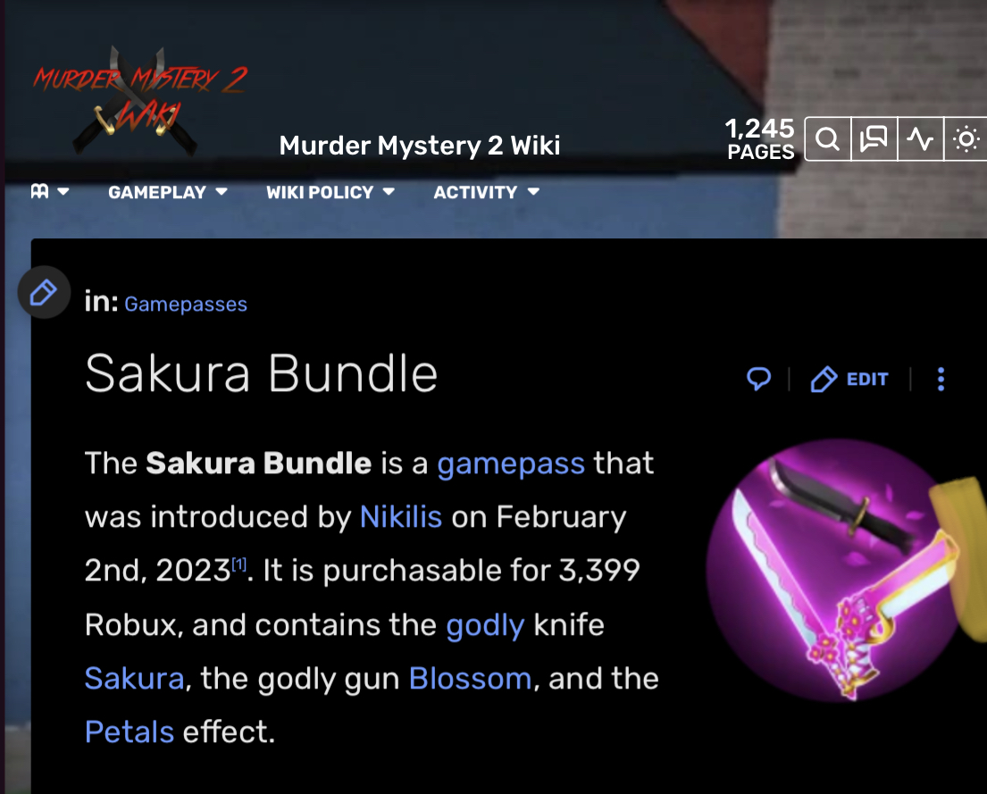 Sakura Gamepass, Murder Mystery 2 Wiki