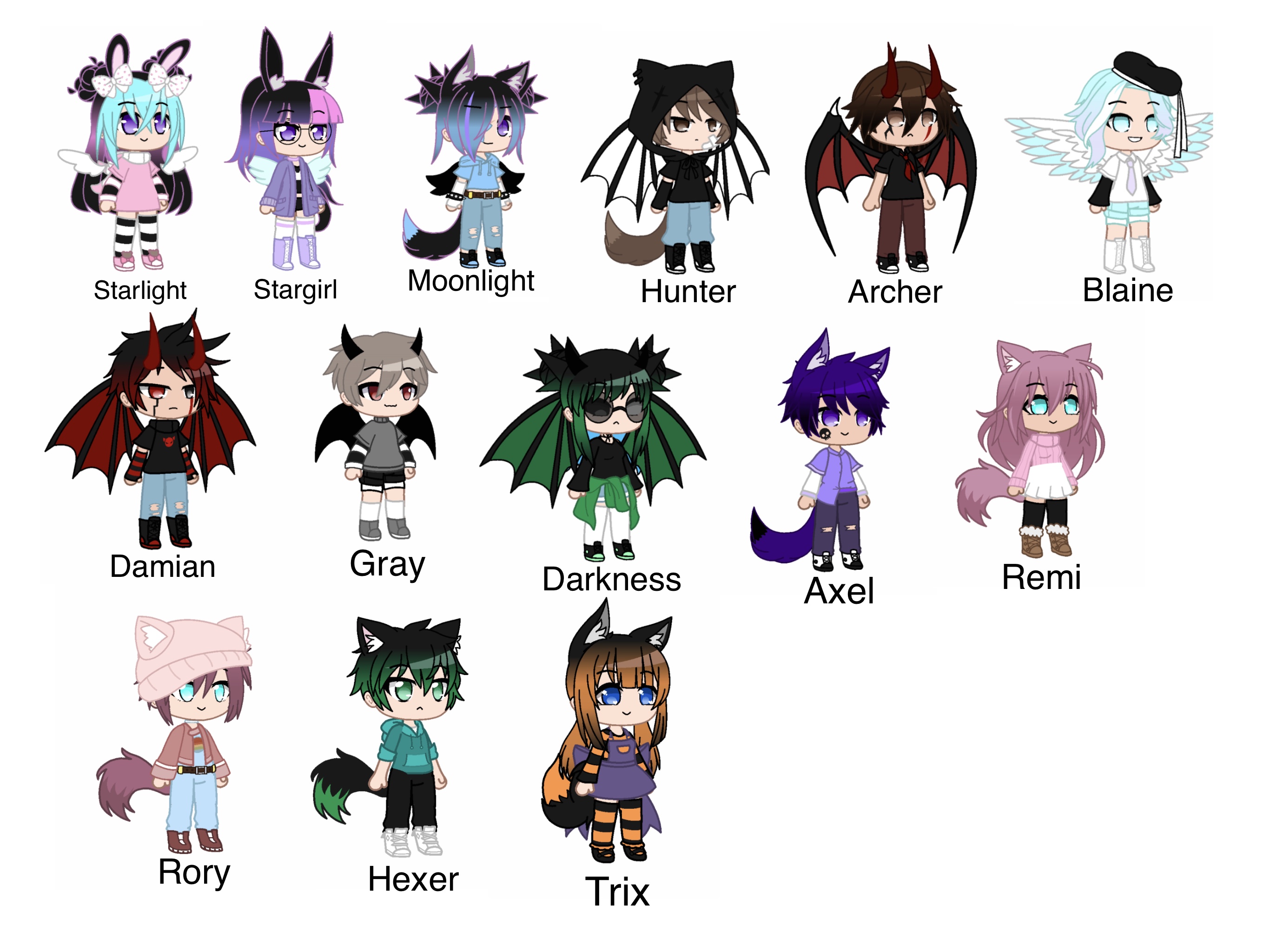 Here Is A Picture Of All My Main Ocs With Their Names Fandom