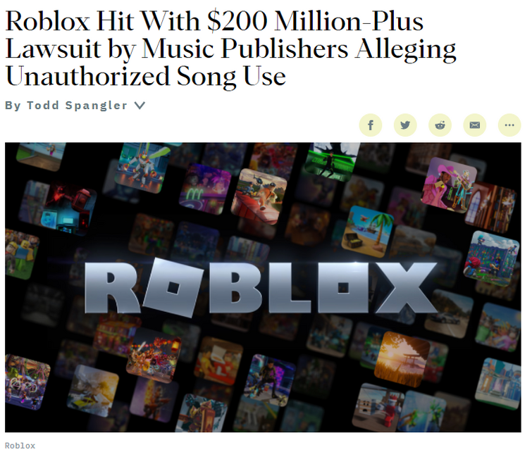 Roblox Hit With $200 Million-Plus Lawsuit by Music Publishers