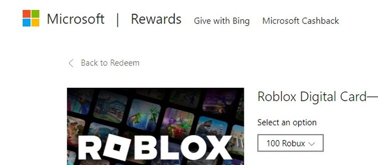 Reedeming Digital Code Roblox--100 Robux in Microsoft Rewards