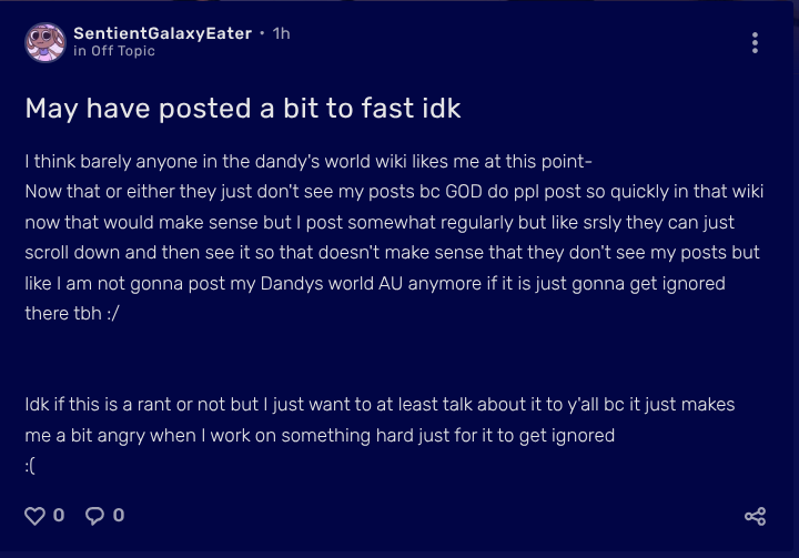 Ah yes I post something about me hating it when my posts get ignored ...