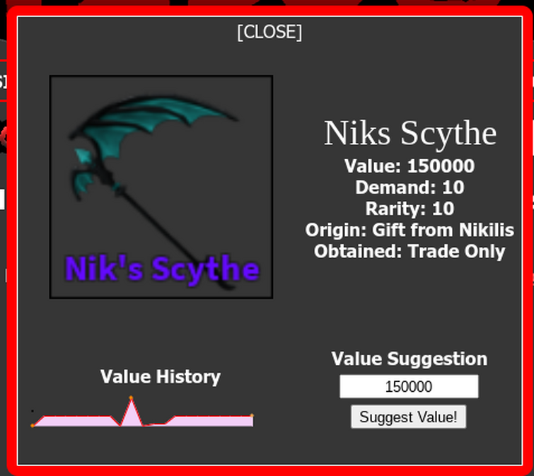 mm2 values: Nik´s scythe its impossible to get me: are u sure about that? :  r/Mm2subreddit
