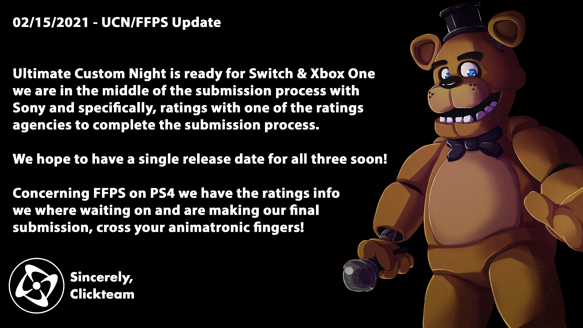 Ein kleines Update für UCN und FFPS auf Konsolen von Clickteam | Fandom