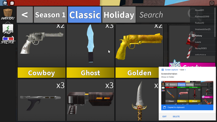 Trading my inv not that good eagle is 90 value deathspeaker is 120 value  check mm2 values