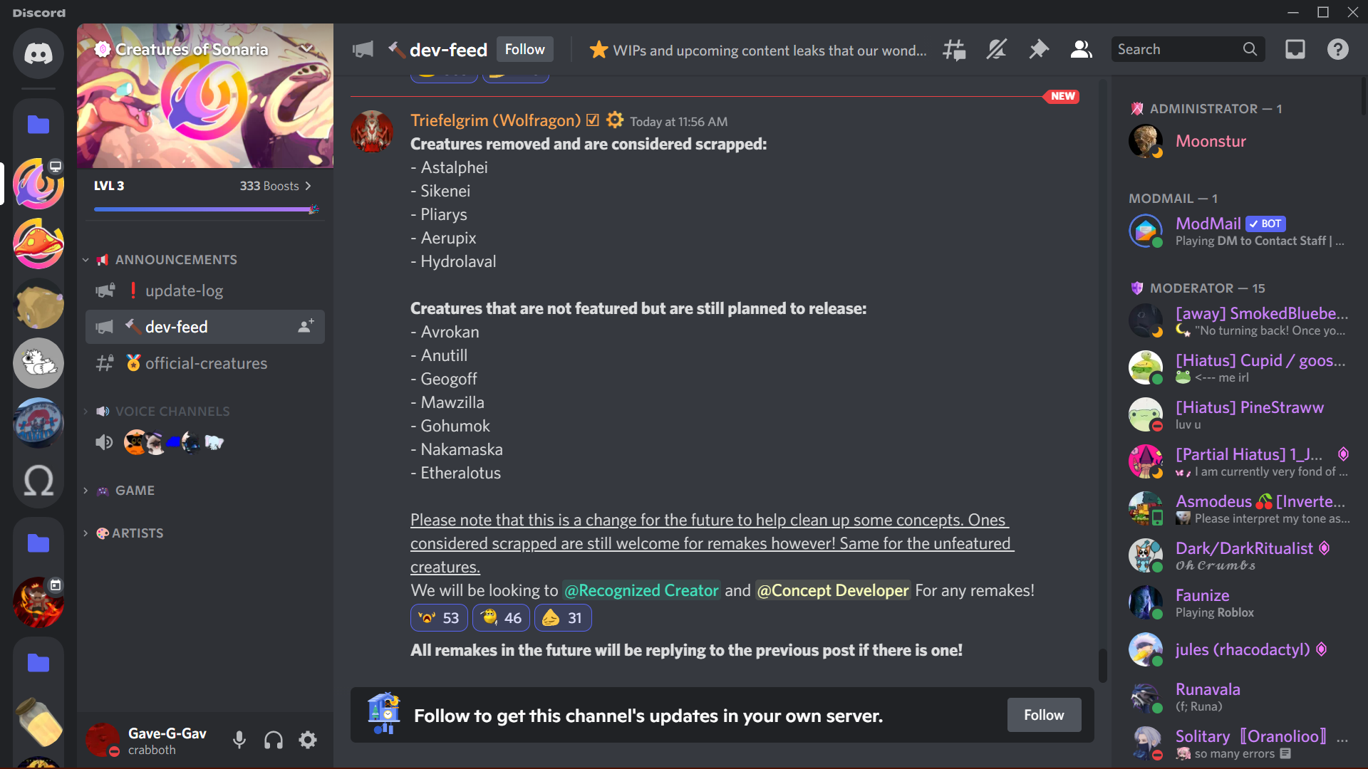 Boosting the official Creatures Of Sonaria discord server 