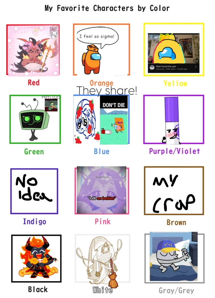 My favourite characters by color! YAY, | Fandom