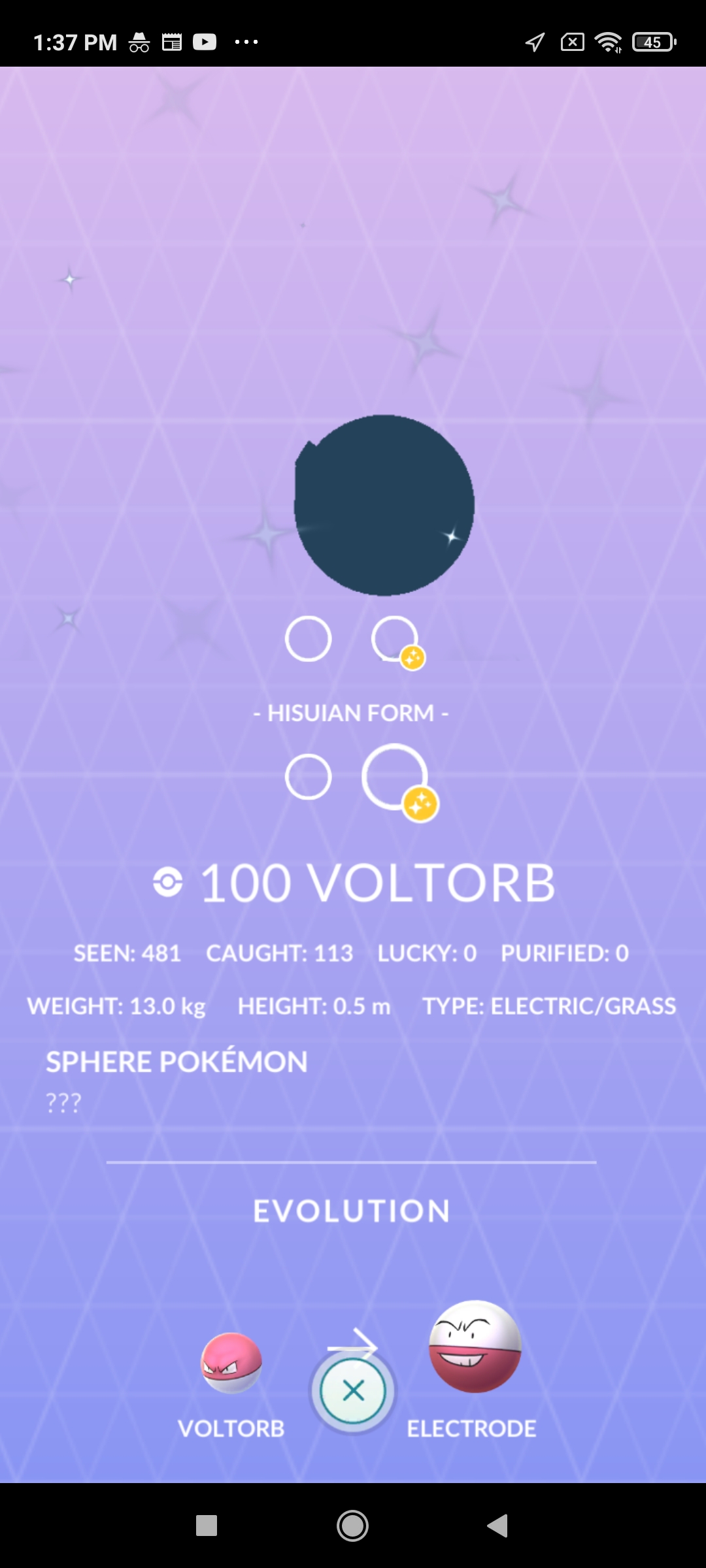 Evolving SHINY VOLTORB to SHINY ELECTRODE in Pokemon Go 