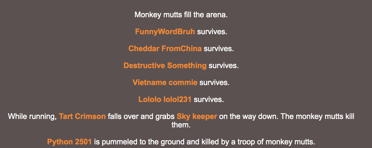 Event In The Hunger Games Monkey Time 5 Remain Fandom - roblox hunger games win