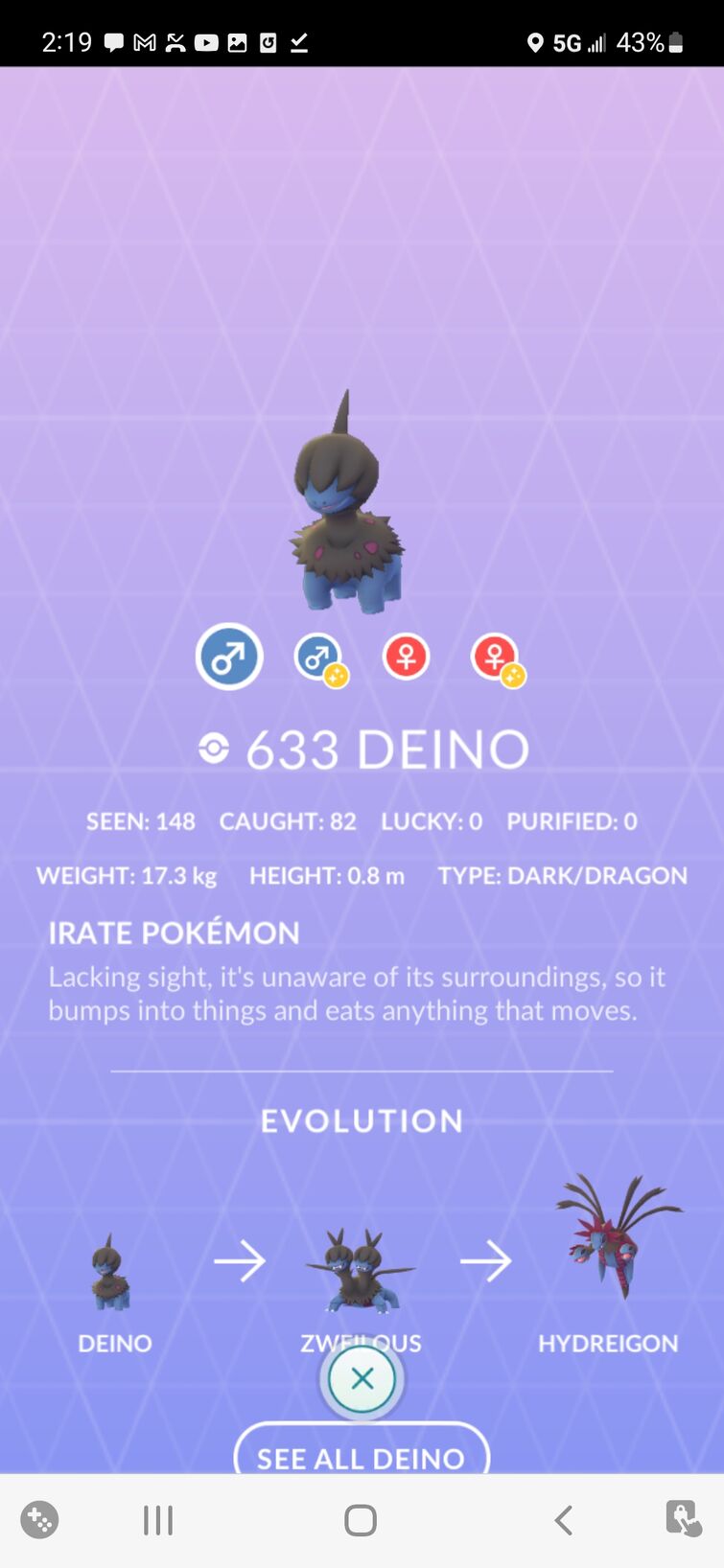 Hydreigon ( Deino Evolution ) Pokemon Trade Go