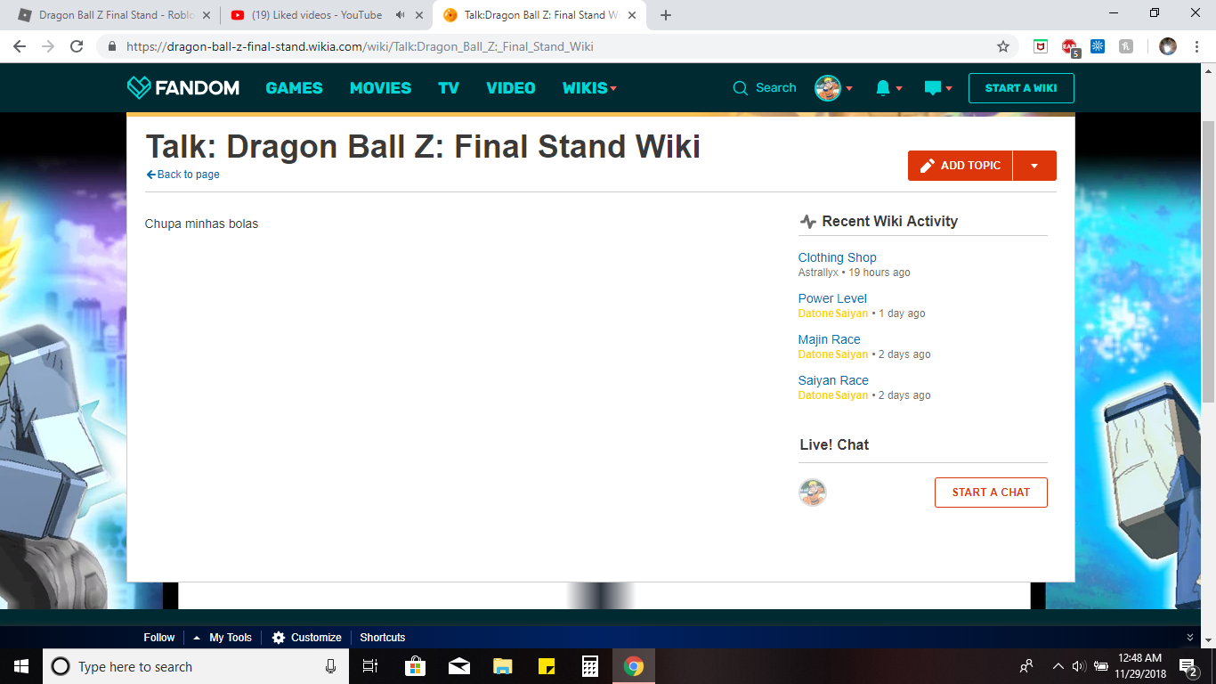 On Talk Section Fandom - youtube roblox dragon ball z final stand