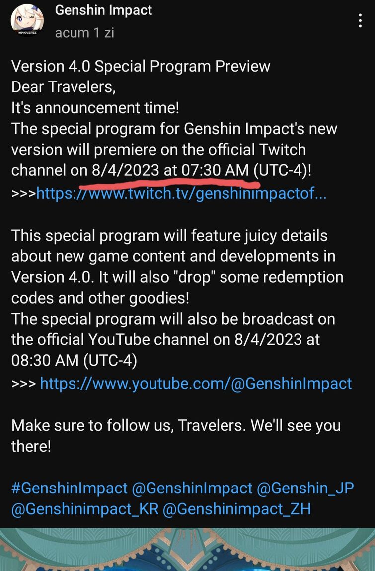 The version 4.0 special program will be tomorrow!!