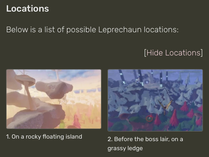 Here’s some locations for the leprechaun in Origins Fandom