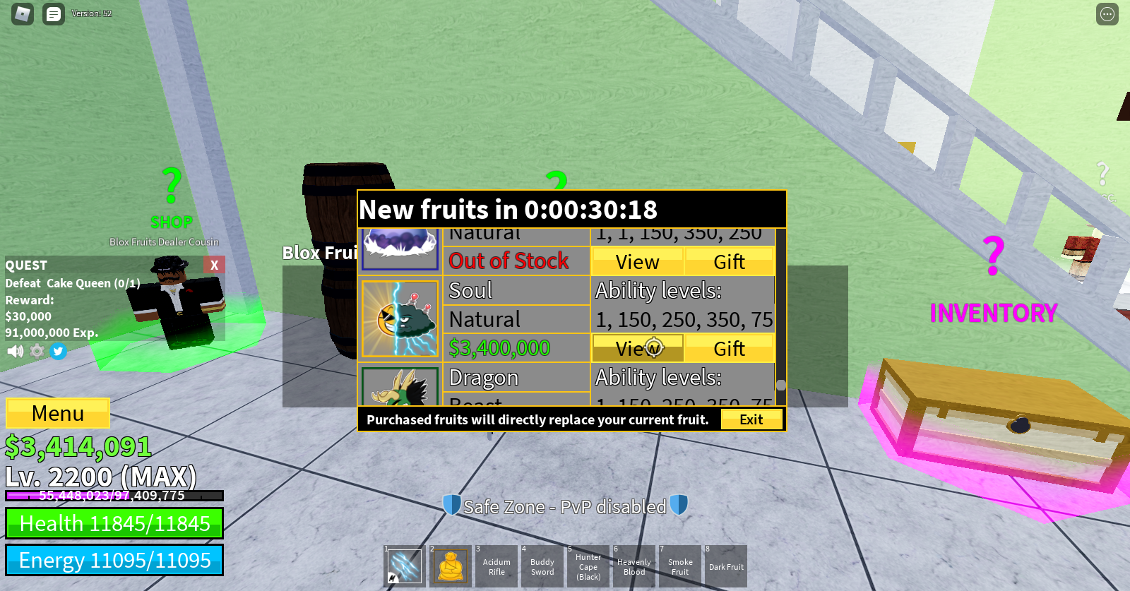 Blox Fruits] Account with Lv2200, Dragon Fruit (Max)