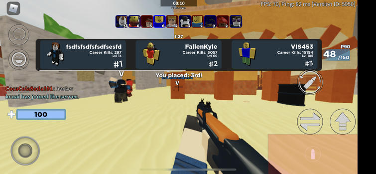 Found another hacker while playing Arsenal roblox