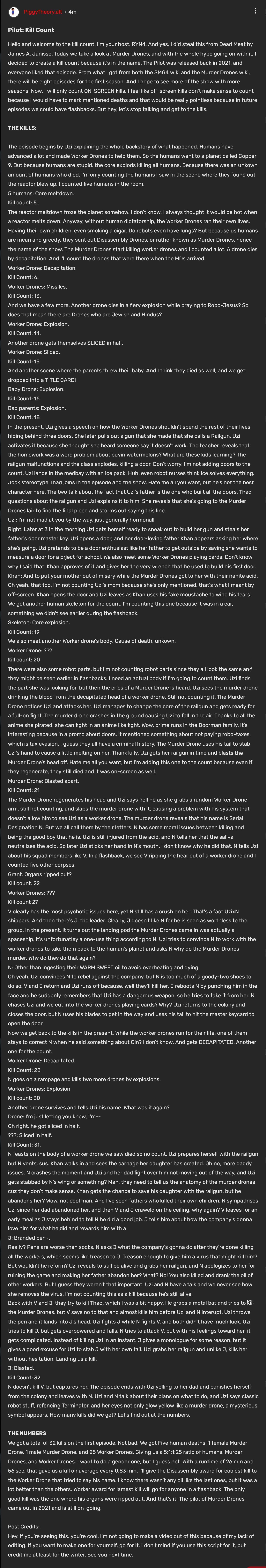 episode 1 (pilot) must detailed kill count (warning long ahh post