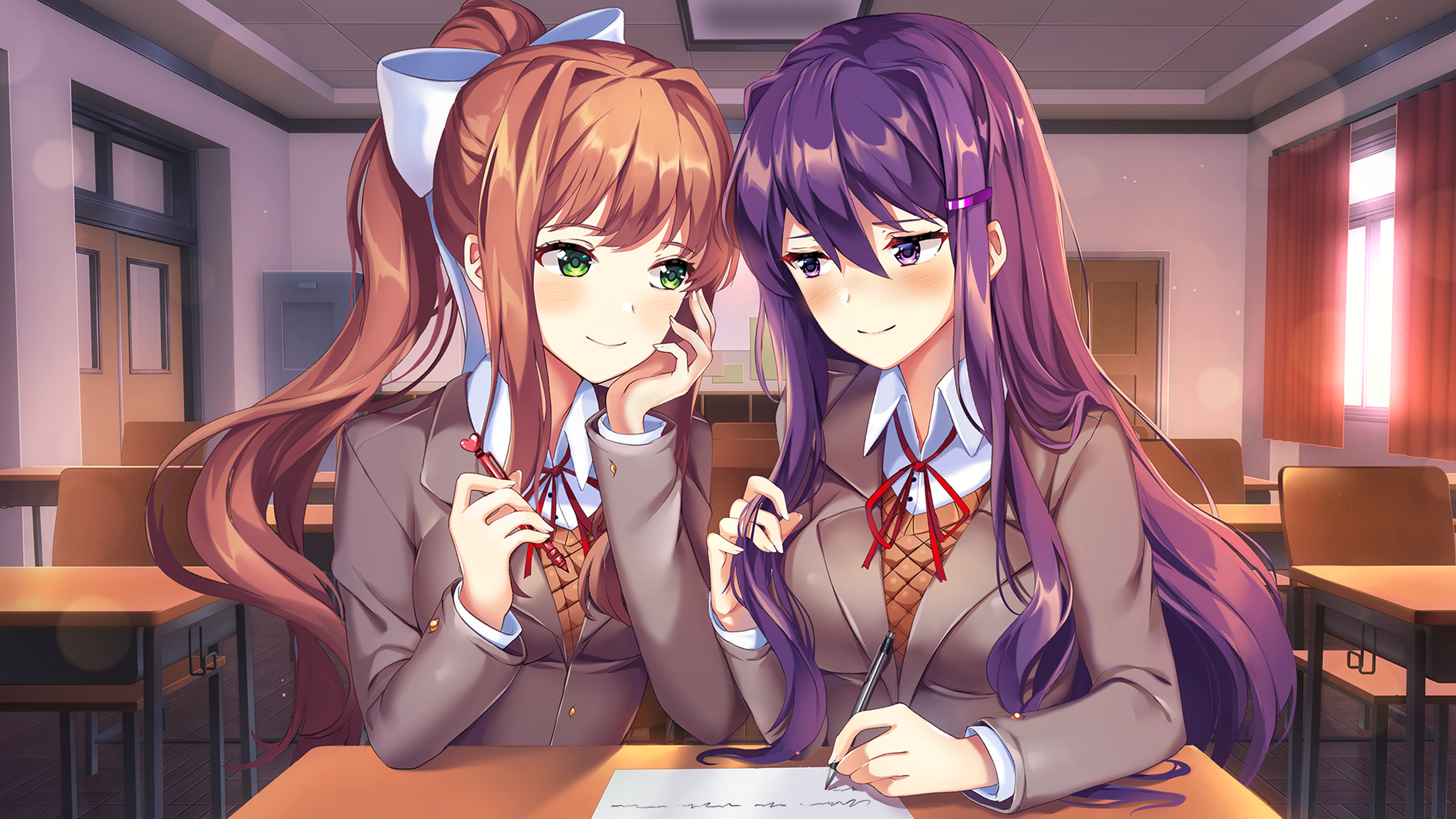 Doki doki literature club. DDLC Моника и Нацуки. ДДЛК Юри и Моника. Доки доки плюс Моника и Сайори. Моника доки доки плюс.